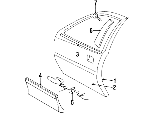 1995 Buick Skylark Front Door & Components, Exterior Trim Molding Kit, Front Side Door Center *Paint To Mat Diagram for 88891979