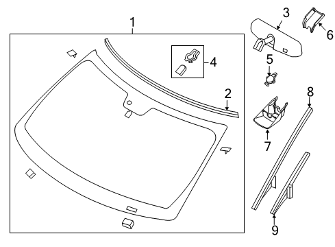 2017 Ford Police Interceptor Utility Windshield Glass, Moldings Mirror Inside Diagram for BU5Z-17700-D