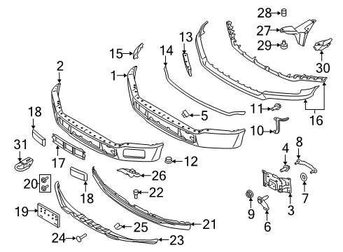 2019 Ford F-150 Front Bumper Stud Plate Nut Diagram for -W623485-S438