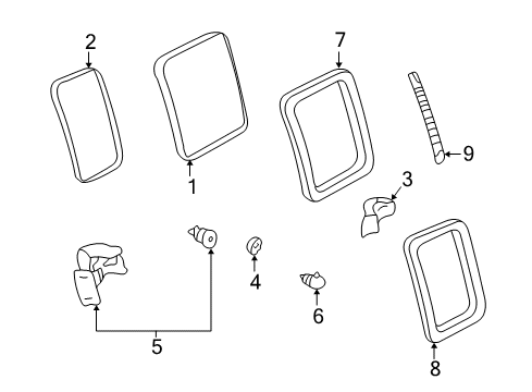 2000 GMC Savana 2500 Side Loading Door - Glass & Hardware Front Weatherstrip Diagram for 22888209