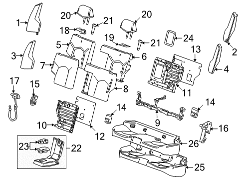 2010 Cadillac CTS Rear Seat Components Bolster Pad Diagram for 20801070