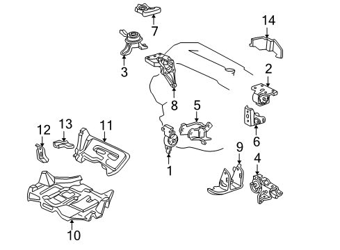2002 Toyota MR2 Spyder Engine & Trans Mounting Under Cover Side Bracket Diagram for 51445-17020