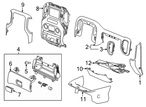 2020 GMC Sierra 3500 HD Cluster & Switches, Instrument Panel Center Bezel Diagram for 23387906