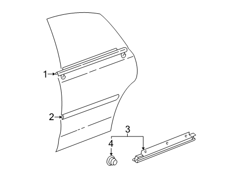 2002 Toyota Avalon Exterior Trim - Rear Door Body Side Molding Diagram for 75741-AC020-D0