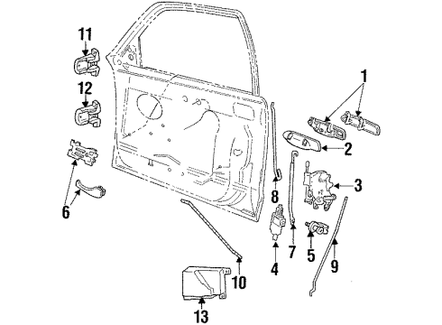 2001 Ford Crown Victoria Front Door - Lock & Hardware Handle, Inside Diagram for XW7Z-5421818-AAA