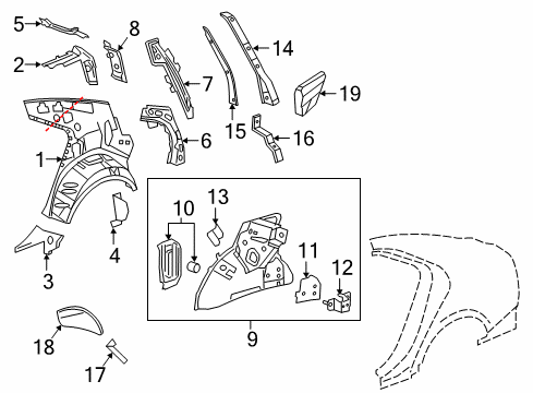 2016 Cadillac ATS Inner Structure - Quarter Panel Bracket Diagram for 22871245