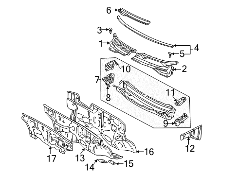 2005 Toyota Matrix Cowl Weatherstrip Diagram for 53383-01020