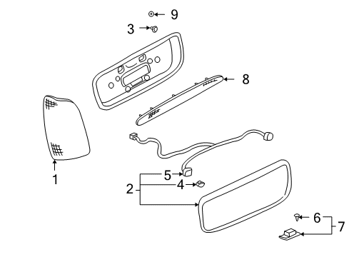2003 Cadillac DeVille Tail Lamps, Backup Lamps, High Mounted Stop Lamp, License Lamps Tail Lamp Assembly Diagram for 25749114