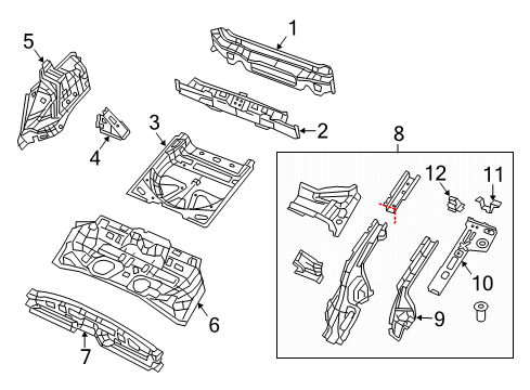 2014 Jeep Cherokee Rear Body - Floor & Rails Pan-Rear Floor Diagram for 68223635AA