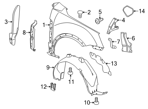 2014 Chevrolet Captiva Sport Fender & Components Support Brace Nut Diagram for 94515079
