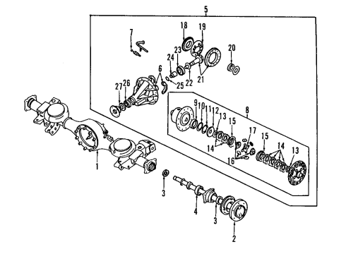 1992 Mitsubishi Montero Rear Axle, Differential, Propeller Shaft Bearing-Bearing-PINION Rear Diagram for MB393471