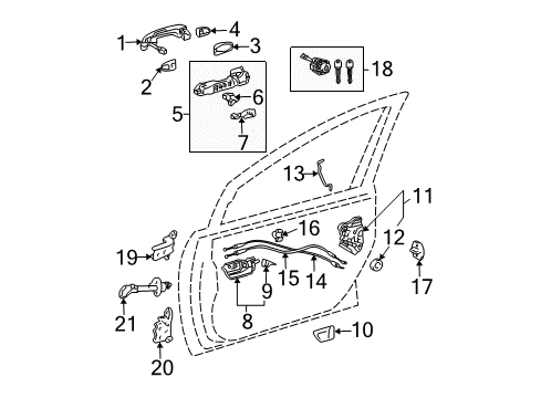 2006 Toyota Prius Front Door - Lock & Hardware Handle, Outside Rear Cover Diagram for 69217-47010-G3