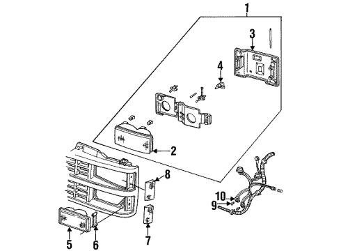 1995 GMC Yukon Headlamp Components, Park & Signal Lamps, Side Marker Lamps Bezel Nut Diagram for 347347