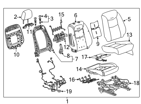 2019 Cadillac XT5 Passenger Seat Components Seat Cushion Pad Diagram for 84572325