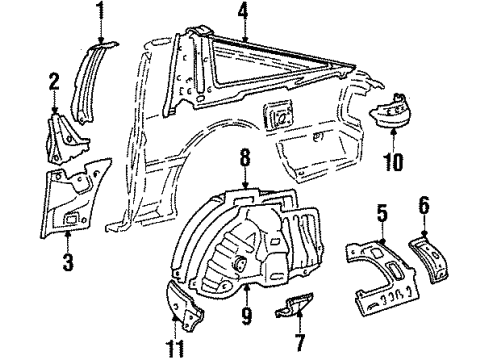 1986 Toyota Supra Quarter Panel - Inner Components Housing, Quarter Panel End, Lower RH Diagram for 61657-14050