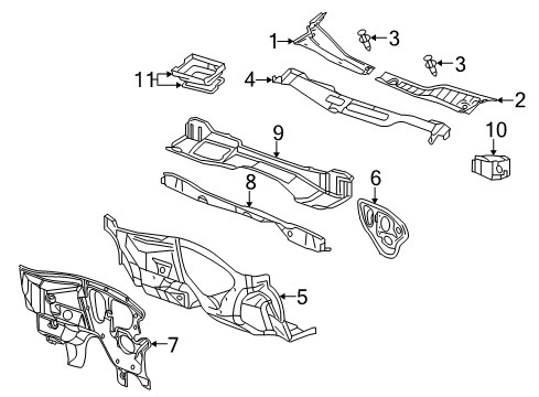 2008 Buick LaCrosse Cowl Cowl Grille Diagram for 15245327