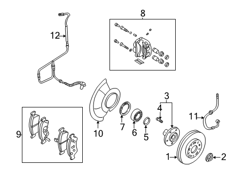 2004 Kia Sedona Front Brakes Front Caliper, Right Without Pad Diagram for 4K52Y49980