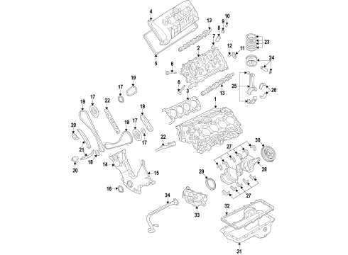 2010 Ford Mustang Engine Parts, Mounts, Cylinder Head & Valves, Camshaft & Timing, Oil Pan, Oil Pump, Crankshaft & Bearings, Pistons, Rings & Bearings, Variable Valve Timing Valve Guide Diagram for 5W7Z-6510-A