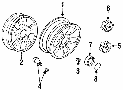 1995 Kia Sportage Wheels, Covers & Trim Rear Center Cap Diagram for 0K01D37191