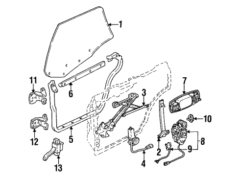 1993 Acura Vigor Rear Door Lock Assembly, Left Rear Power Door Diagram for 72650-SL5-A02