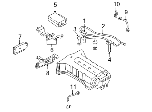 2000 Kia Spectra Ignition System Hight Tension Cord Assembly Diagram for 0K2BW18180