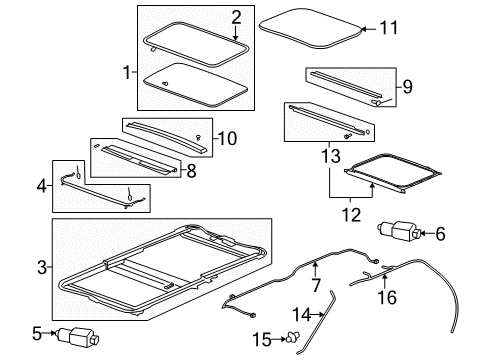 2010 GMC Acadia Sunroof Front Glass Bolt Diagram for 15781054