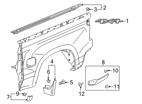 2019 Chevrolet Silverado 1500 Exterior Trim - Pick Up Box Upper Molding Diagram for 84545083