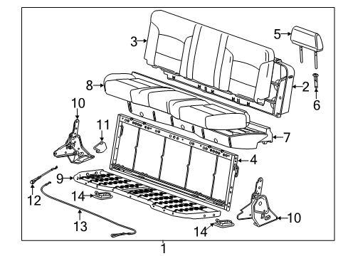 2019 Chevrolet Silverado 1500 Rear Seat Components Seat Back Pad Diagram for 22967342