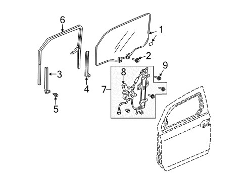 2004 Honda Element Front Door Channel, Right Front Door Run Diagram for 72235-SCV-A02