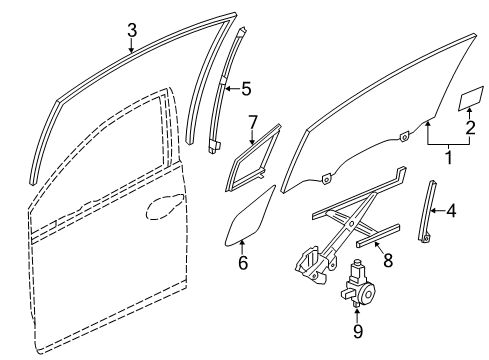 2012 Honda Civic Front Door Glass, L. FR. Door Quarter (Coo)(Green) (Nippon Safety) Diagram for 73370-TR0-305