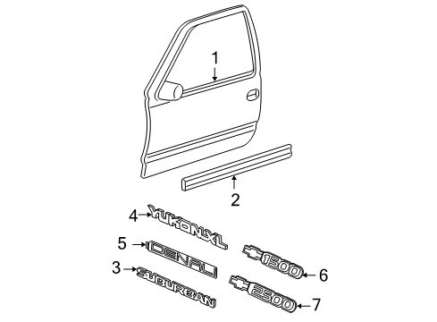 2001 Chevrolet Suburban 1500 Exterior Trim - Front Door Body Side Molding Diagram for 88944482