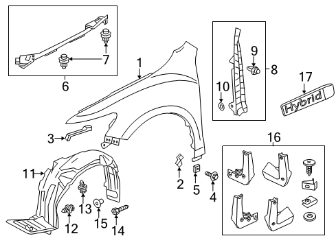 2014 Acura RLX Fender & Components, Exterior Trim Fender Assembly, Right Front (Inner) Diagram for 74100-TY2-A01