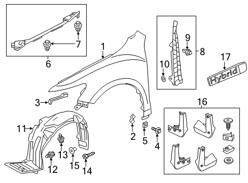 2019 Acura RLX Fender & Components, Exterior Trim Fender R, Front Inner Diagram for 74100-TY2-A50