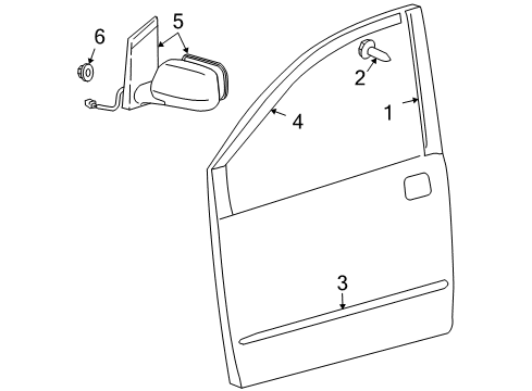 2006 Toyota Sienna Outside Mirrors, Exterior Trim Body Side Molding Diagram for 75731-08030-B1