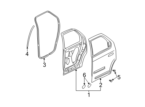 2004 Buick Rendezvous Rear Door Weatherstrip Asm-Rear Side Door Diagram for 10313536