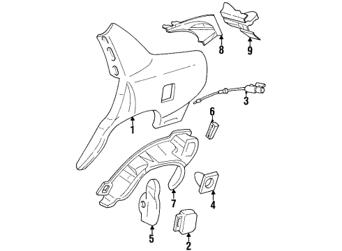 1994 Pontiac Bonneville Quarter Panel & Components Actuator Asm-Fuel Tank Filler Door Lock Diagram for 25606839