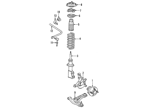 2004 Toyota MR2 Spyder Front Suspension Components, Lower Control Arm, Stabilizer Bar Stabilizer Bar Bracket Diagram for 48824-12040