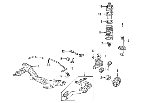 2003 Honda CR-V Rear Suspension Components, Upper Control Arm, Stabilizer Bar Bush, Rear Stabilizer Holder (18Mm) Diagram for 52306-S9A-005