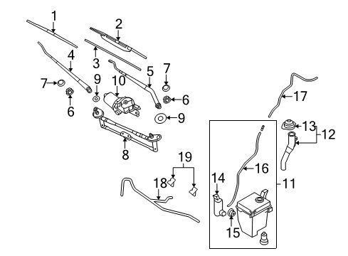 2011 Kia Rio Wiper & Washer Components Windshield Washer Reservoir Assembly Diagram for 98611-1G001