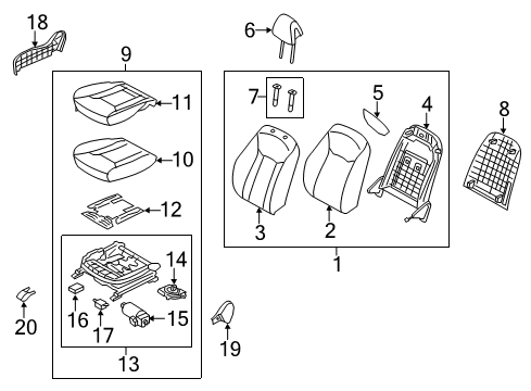 2014 Hyundai Azera Passenger Seat Components Cushion Assembly-Front Seat, Passenger Diagram for 88201-3V511-XBE