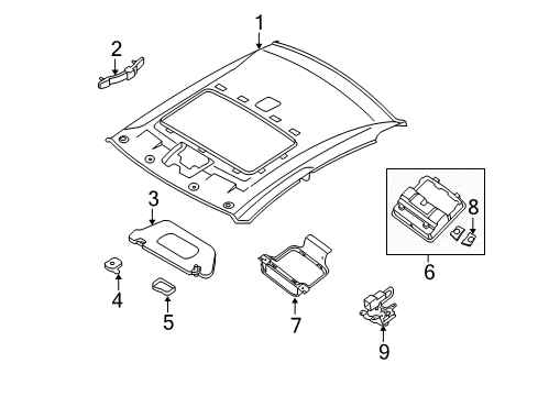 2010 Nissan Altima Sunroof Holder SUNVISOR Diagram for 96409-ZX10A