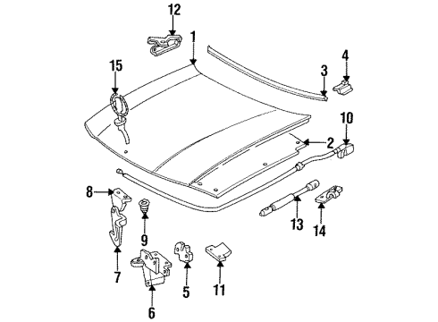 1993 Cadillac Fleetwood Hood & Components, Exterior Trim Handle Asm, Hood Primary Latch Release Cable Diagram for 12397754