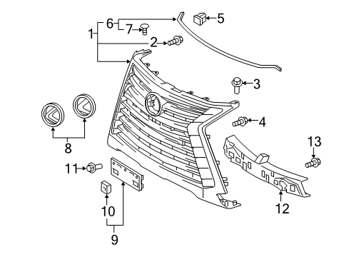 2021 Lexus LX570 Grille & Components Grille Clip Diagram for 53117-60060