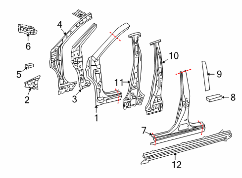 Diagram for 2009 Toyota Corolla Center Pillar & Rocker, Hinge Pillar 