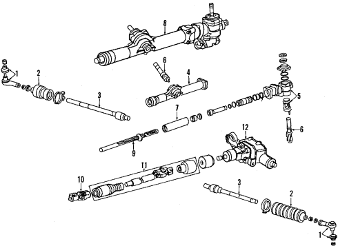 1991 Honda Prelude P/S Pump & Hoses, Steering Gear & Linkage Rack, Front Steering Diagram for 53805-SF1-A62