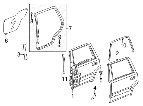 1997 Honda CR-V Rear Door Weatherstrip, L. RR. Door Diagram for 72850-S10-013