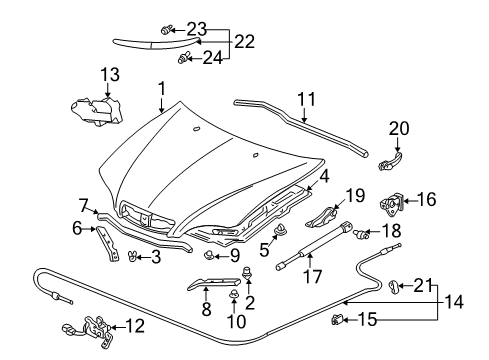 2003 Acura TL Hood & Components Lock Assembly, Hood Diagram for 74120-S0K-A02