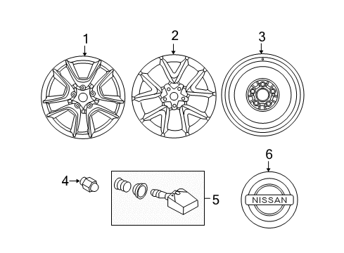 2013 Nissan Maxima Wheels ALUM Wheel (18X8 5SPOKE Split Dk Silver) Diagram for 40300-9DA1C