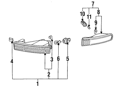 1992 Honda Prelude Side Marker & Signal Lamps Light Assembly, Right Front Side Marker Diagram for 33800-SS0-A01