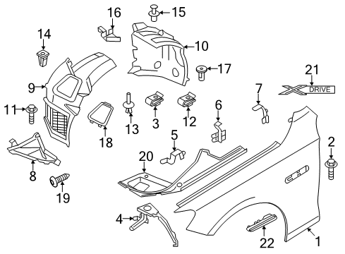 2013 BMW 550i GT xDrive Fender & Components, Exterior Trim Cover, Bottom Left Diagram for 51757193493